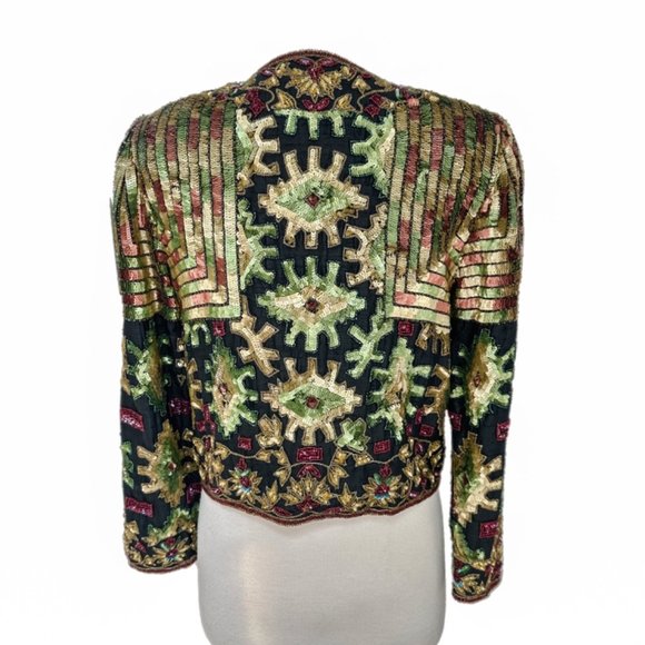 Vintage Adrianna Papéll Beaded & Sequined Crop Jacket | Size Small - Picture 2 of 8